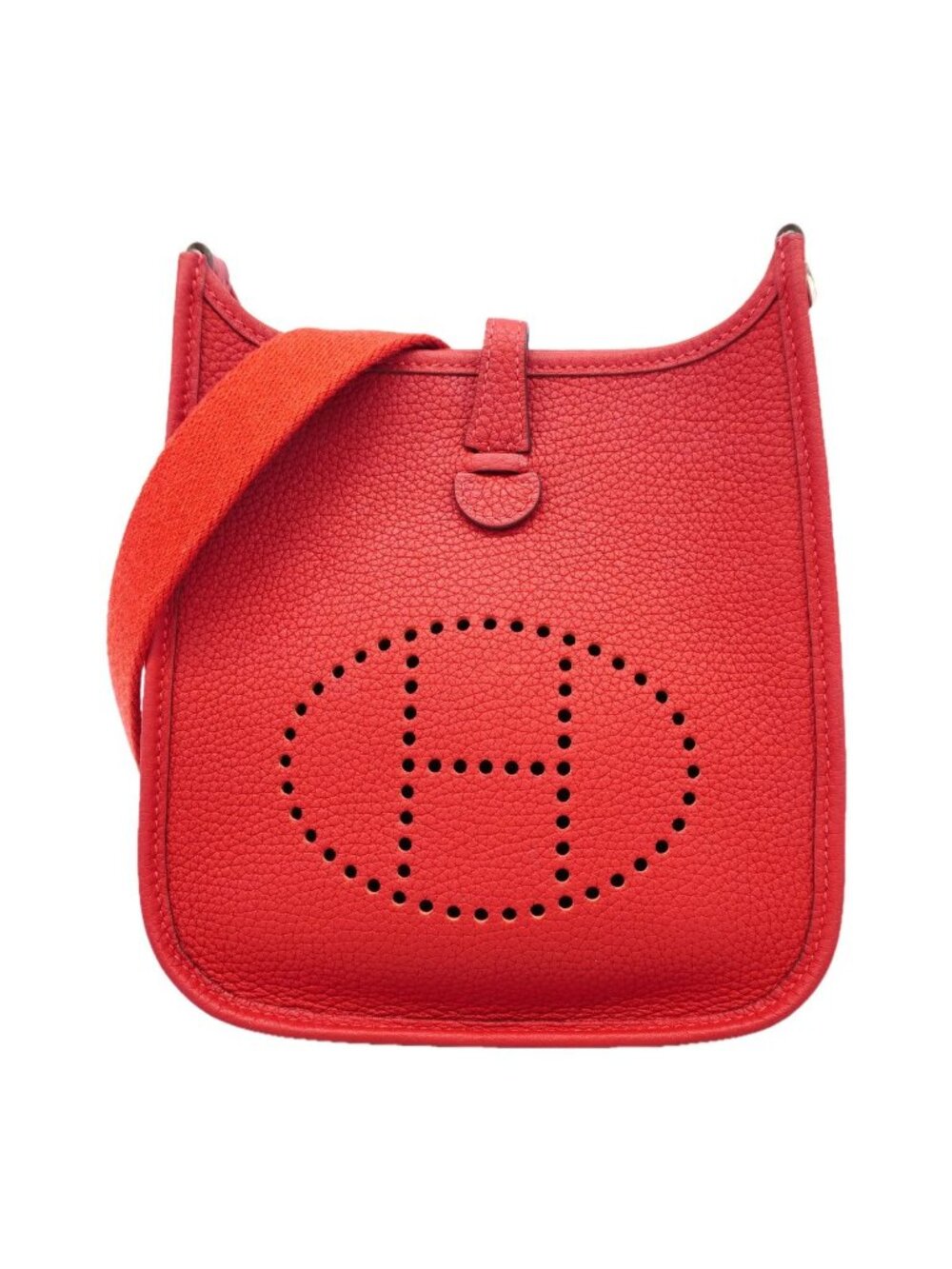 Hermes Shoulder Bag Evelyne TPM Taurillon Clemence Rouge Vif Silver